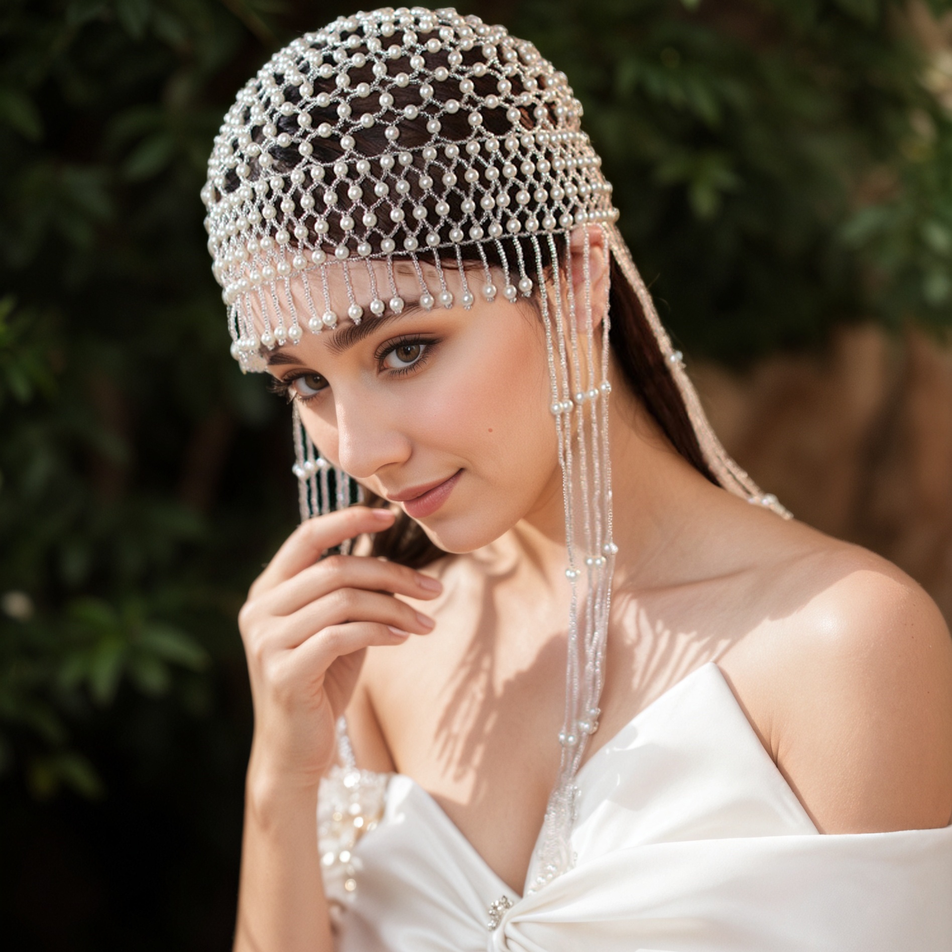 Bridal Hair Accessory Vintage Pearl Beaded Headpiece Handcrafted Crochet Design